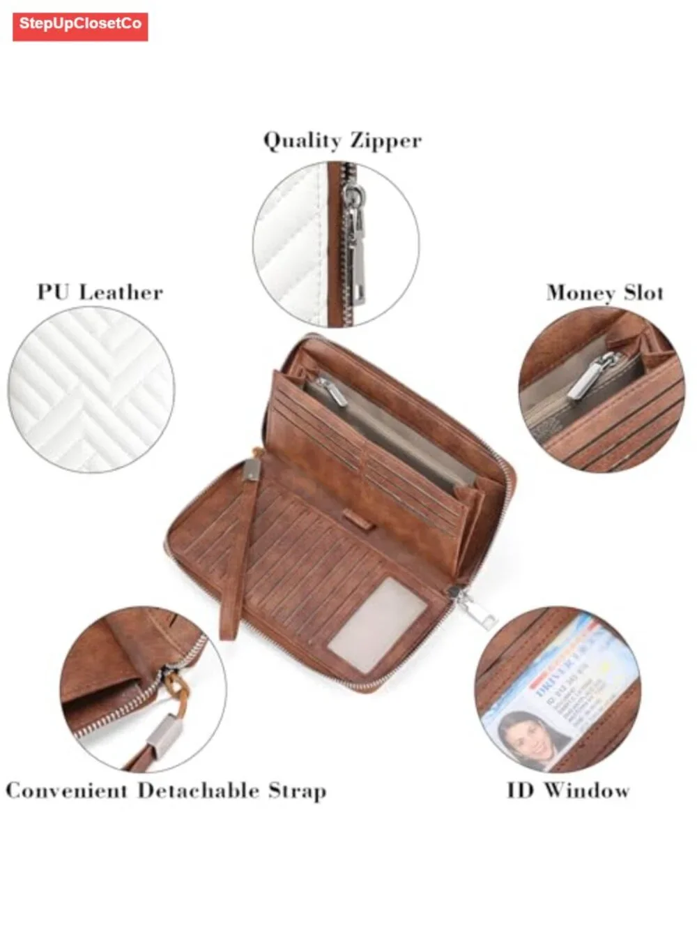 RFID Blocking Vegan Leather Wristlet Wallet Large Capacity Zip Around Clutch